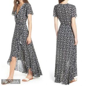 Lost + Wander Araceli Print Wrap High/Low Dress